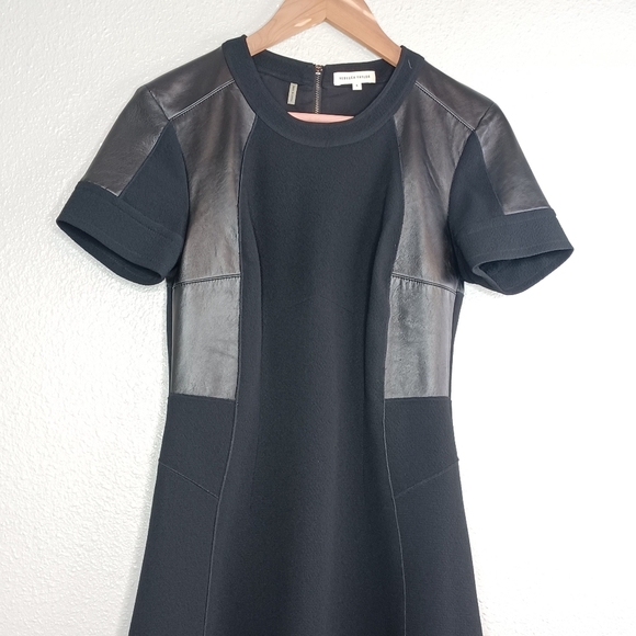 Rebecca Taylor Goth Grunge 100% Lamb Leather Trim Sz 6 Fit & Flare Dress - Picture 4 of 13